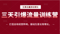 三天引爆流量训练营，打造自有经营阵地，驱动生意长效增长