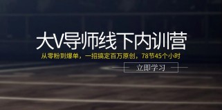 大V导师线下内训营：从零粉到爆单，一招搞定百万原创（78节45个小时）