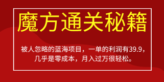 被人忽略的蓝海项目，魔方通关秘籍，一单的利润有39.9，几乎是零成本，月入过万很...