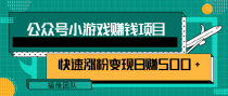 公众号小游戏赚钱玩法，快速涨粉变现日赚500+【视频课程】