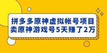  外面卖2980的拼多多原神虚拟帐号项目：卖原神游戏号5天赚了2万