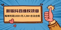 新版抖音维全项目：每单利润1000+月入3W+合法合规 