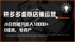 多多虚拟项目运营，0成本轻资产，小白也能月收入10000+