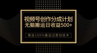 最新视频号创作分成计划，无脑搬运一天收益500+，100%搬运过原创技巧