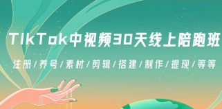 TikTok中视频30天线上陪跑班：注册/养号/素材/剪辑/搭建/制作/提现/等等