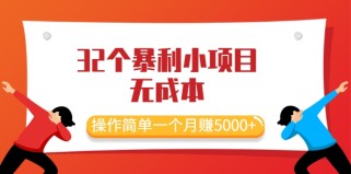 最新32个暴利小项目，无成本、操作简单一个月赚5000+