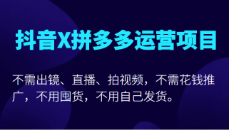 抖音X拼多多运营项目，不需出镜、直播、拍视频，不需花钱推广，不用囤货不用自己发货 