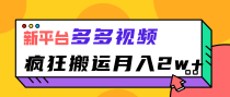 新平台，多多视频，暴利搬运，月入2w+