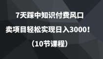 7天踩中知识付费风口，卖项目轻松实现日入3000！（10节课程）