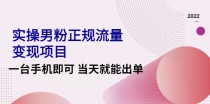 实操男粉正规流量变现项目，一台手机即可 当天就能出单 