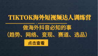 TIKTOK海外短视频达人训练营，做海外抖音必知的事（趋势、网络、变现、赛道、选品）