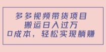 多多视频带货项目，搬运日入过万，0成本，轻松实现躺赚（教程+软件）