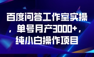 百度问答工作室实操，单号月产3000+，纯小白操作项目