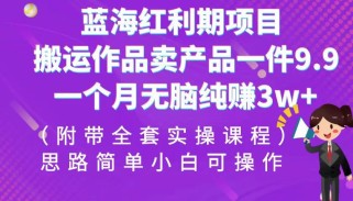 蓝海红利期项目，搬运作品卖产品一件9.9，一个月无脑纯赚3w+！（全套实操课程）