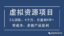 暴疯团队虚拟资源项目，3人团队，4个月，月盈利6W+，高客单价、多产品复利