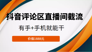 抖音评论区直播间截流，有手+手机就能干，门槛极低，模式可大量复制（价值1888元）