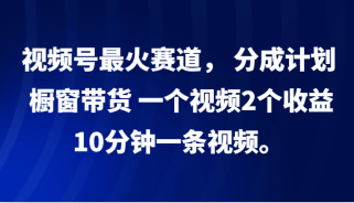 视频号最火赛道， 分成计划， 橱窗带货，一个视频2个收益，10分钟一条视频。