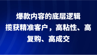 爆款内容的底层逻辑，揽获精准客户，高粘性、高复购、高成交