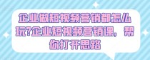 企业做短视频营销都怎么玩？企业短视频营销课，帮你打开思路