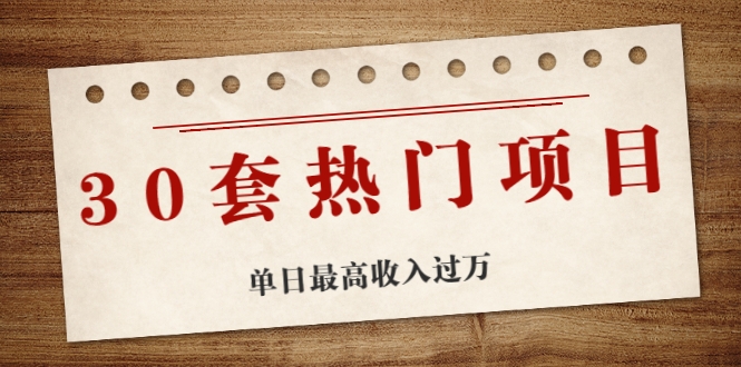 30套热门项目：单日最高收入过万 (网赚项目、朋友圈、涨粉套路、抖音、快手)等！