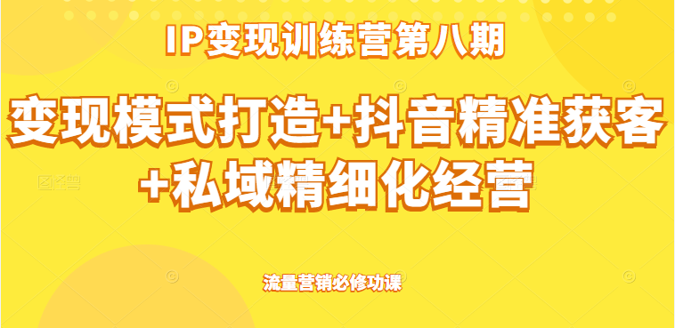  IP变现训练营第八期 ip变现模式打造+抖音精准获客+私域精细化经营，流量营销必修功课 