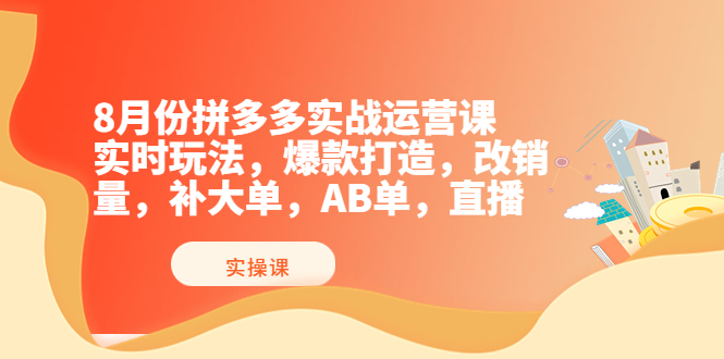 拼多多实战运营课，实时玩法，爆款打造，改销量，补大单，AB单，直播