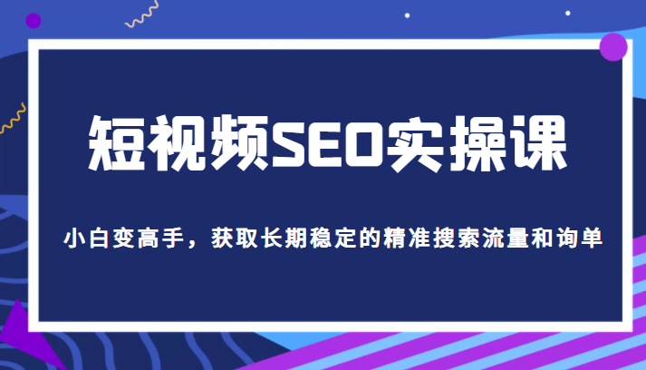 短视频SEO实操课，帮助你从短视频SEO小白变高手，获取长期稳定的精准搜索流量和询单