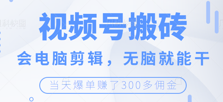 视频号无脑搬砖带货，会电脑剪辑无脑就能干，当天爆单赚300+佣金