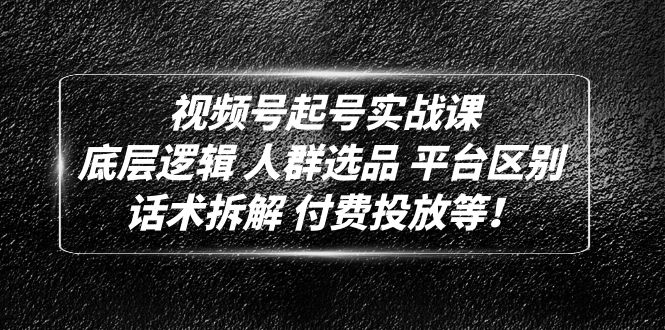 视频号起号实战课：底层逻辑 人群选品 平台区别 话术拆解 付费投放等  