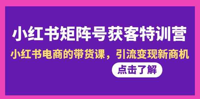 小红书矩阵号获客特训营-第10期，小红书电商的带货课，引流变现新商机