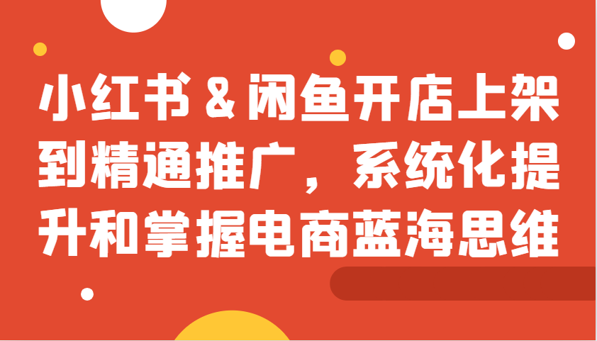 小红书与闲鱼开店上架到精通推广，系统化提升和掌握电商蓝海思维